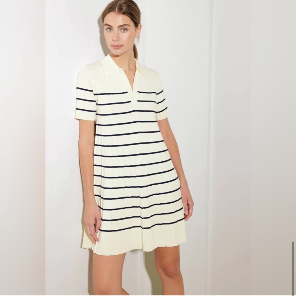 COS Striped Knitted Mini Polo Dress - Cream and Black